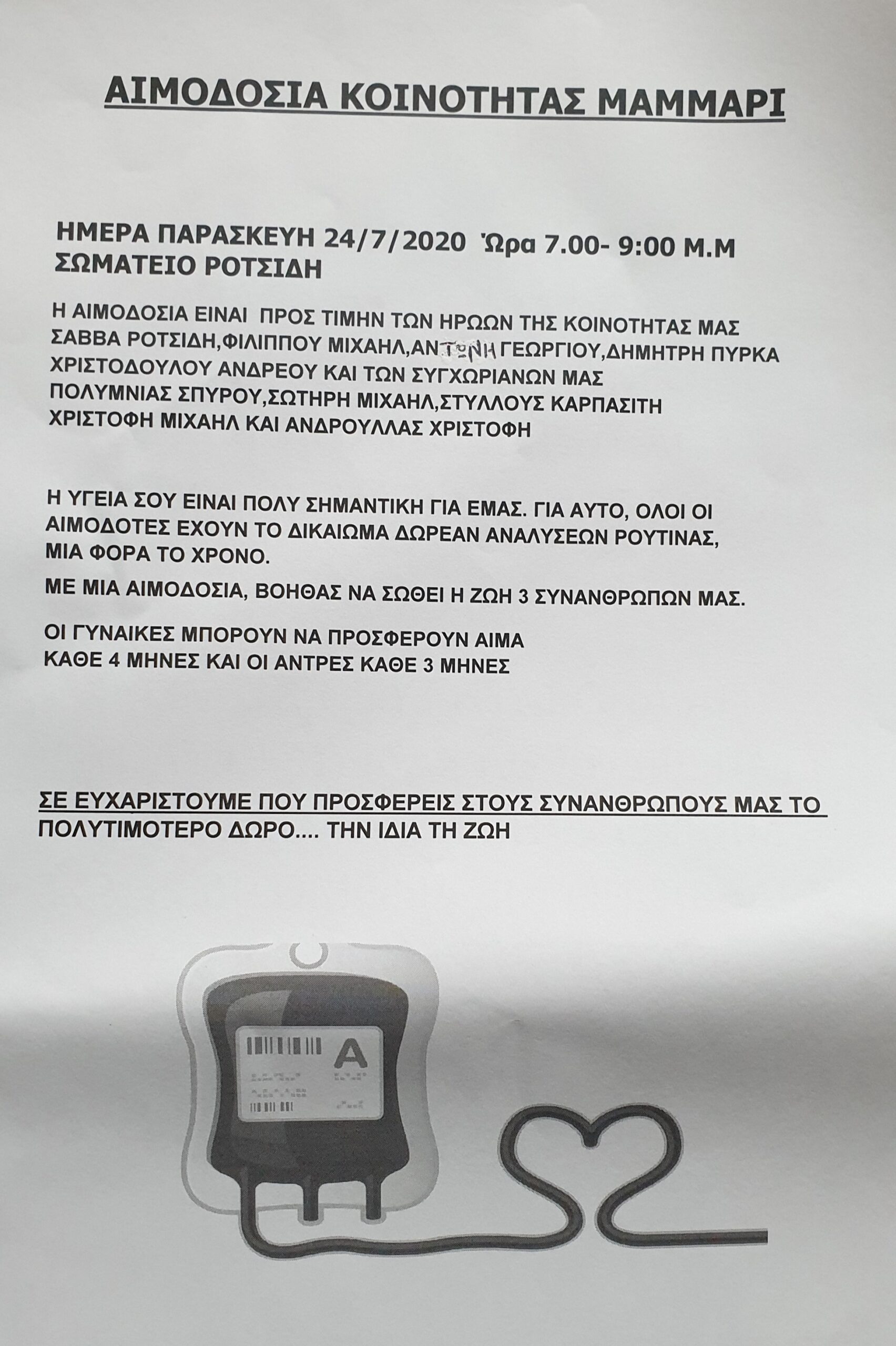 Την Παρασκευή η αιμοδοσία της κοινότητας μας